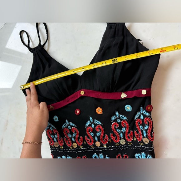 SUE WONG NOCTURNE Vintage Boho Southwest Beaded Silk Dress 6 Y2k Asymmetrical - Picture 6 of 13